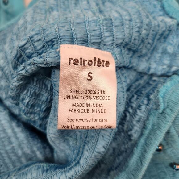 Retrofete Lennon Embellished Silk Chiffon Dress in Blue Size Small NWT Crystal - Picture 10 of 11